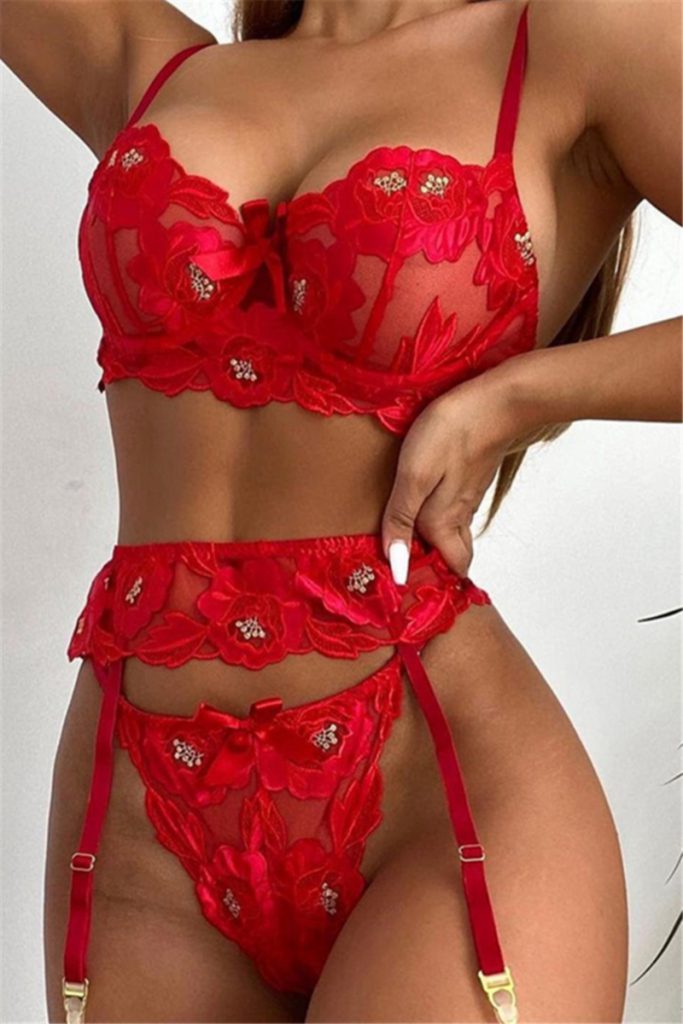 Sexy Summer Flower Embroidery Garter Design Pc Set Lingerie With